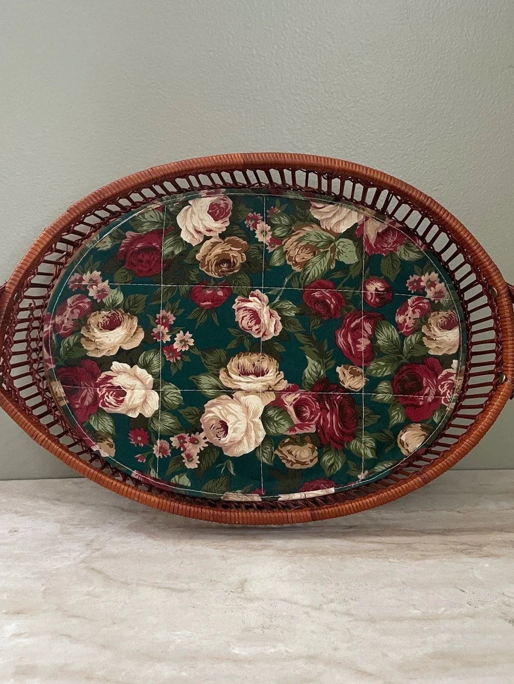 Vintage Wicker Basket with Floral Cushion | Cottagecore